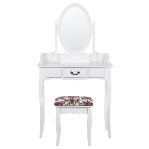 Coiffeuse - Table De Maquillage Avec Miroir Et Tabouret Soleil Blanc