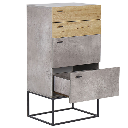 Commode - Meuble De Rangement à 4 Tiroirs Acra Effet Béton Gris