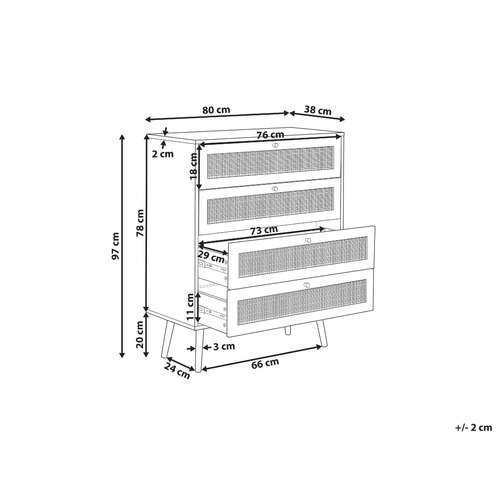Commode - Meuble De Rangement à 4 Tiroirs Perote Rotin Marron Clair