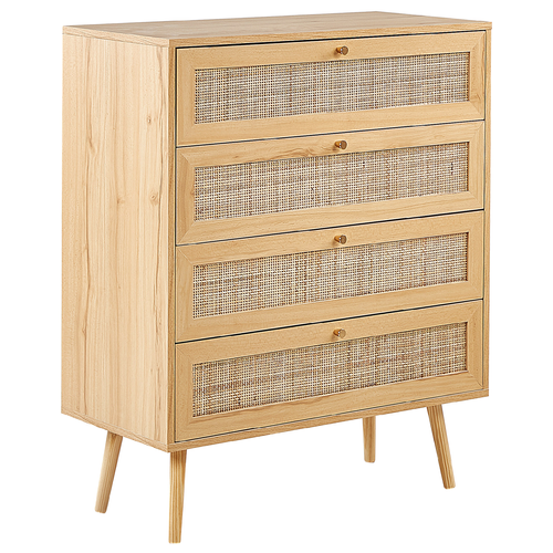 Commode - Meuble De Rangement à 4 Tiroirs Perote Rotin Marron Clair