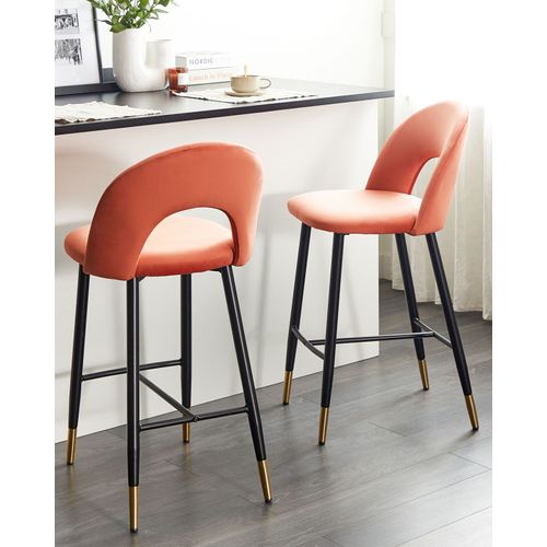 Lot De 2 Tabourets De Bar - Chaises De Bar Falton Velours Corail