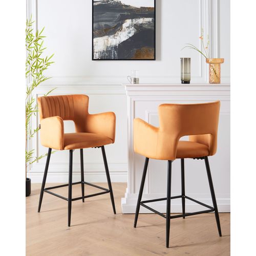 Lot De 2 Tabourets De Bar - Chaises De Bar Sanilac Velours Orange