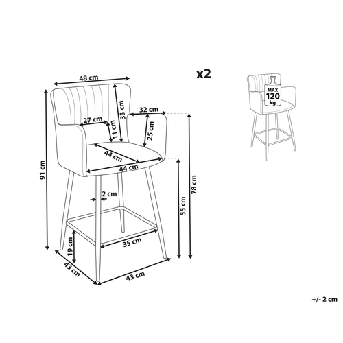 Lot De 2 Tabourets De Bar - Chaises De Bar Sanilac Velours Orange