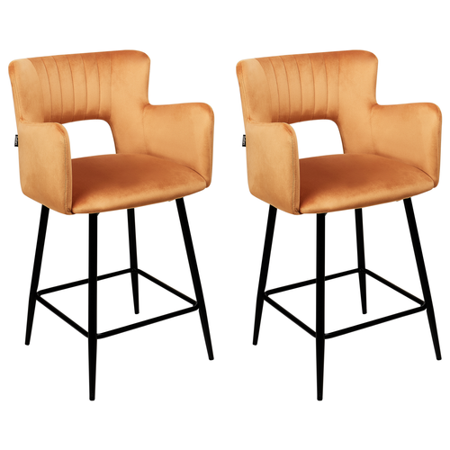 Lot De 2 Tabourets De Bar - Chaises De Bar Sanilac Velours Orange