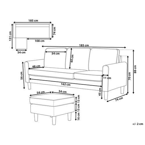 Canapé 3 Places - Canapé Droit - Canapé Fixe Avesta Bouclé Blanc Avec Ottoman