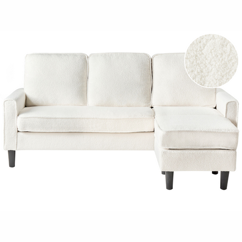 Canapé 3 Places - Canapé Droit - Canapé Fixe Avesta Bouclé Blanc Avec Ottoman