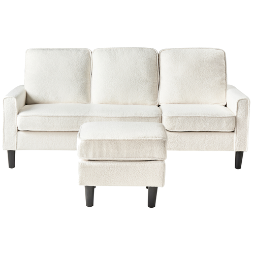 Canapé 3 Places - Canapé Droit - Canapé Fixe Avesta Bouclé Blanc Avec Ottoman