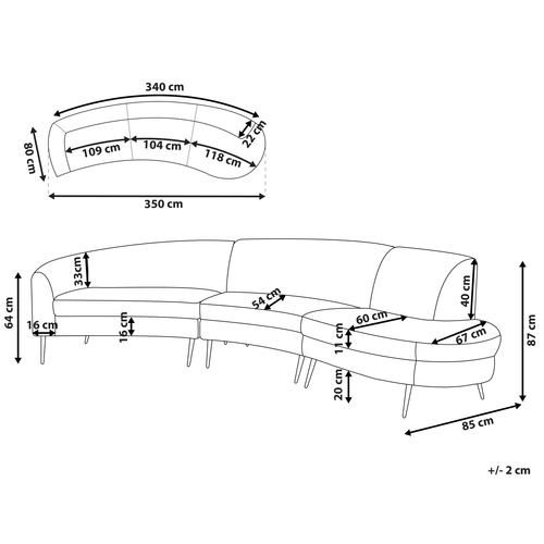 Canapé Arrondi - Canapé Modulable 4 Places Moss Velours Gris Clair