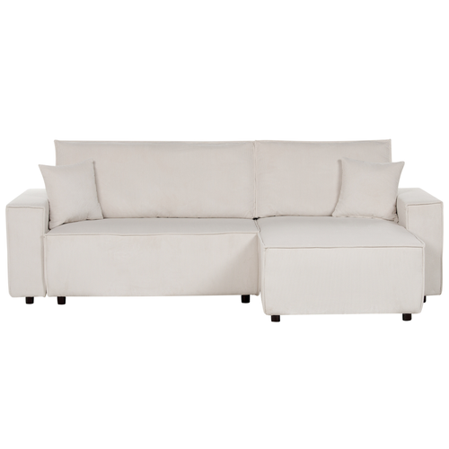 Canapé-lit D'angle 3 Places - Canapé Convertible Abacka Velours Côtelé Blanc Cassé Côté Gauche