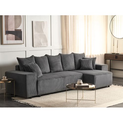Canapé-lit D'angle 3 Places - Canapé Convertible Luspa Velours Gris Foncé Avec Rangement