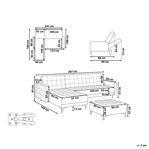 Canapé-lit D'angle Modulable 4 Places - Canapé Convertible Aberdeen Velours Rose Avec Ottoman