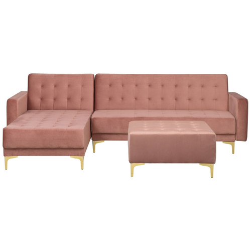 Canapé-lit D'angle Modulable 4 Places - Canapé Convertible Aberdeen Velours Rose Avec Ottoman