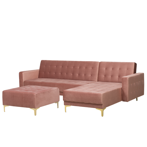 Canapé-lit D'angle Modulable 4 Places - Canapé Convertible Aberdeen Velours Rose Avec Ottoman