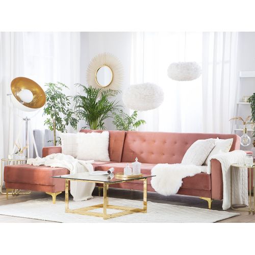Canapé-lit D'angle Modulable 4 Places - Canapé Convertible Aberdeen Velours Rose Côté Droit