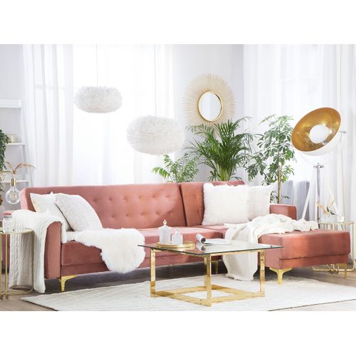 Canapé-lit D'angle Modulable 4 Places - Canapé Convertible Aberdeen Velours Rose Côté Gauche