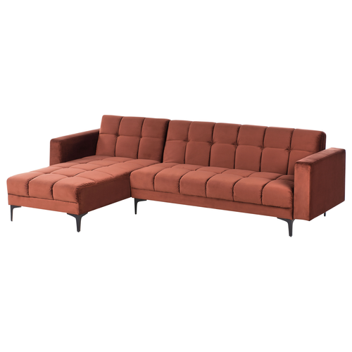 Canapé-lit D'angle Modulable 4 Places - Canapé Convertible Alnes Velours Rouge Clair Côté Droit