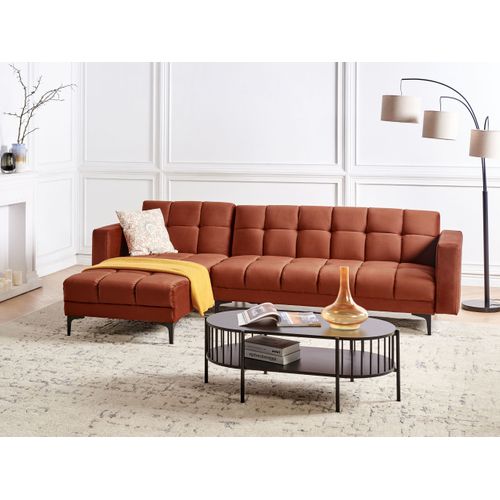 Canapé-lit D'angle Modulable 4 Places - Canapé Convertible Alnes Velours Rouge Clair Côté Droit