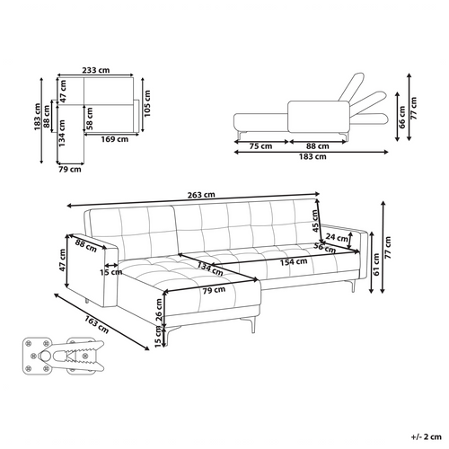 Canapé-lit D'angle Modulable 4 Places - Canapé Convertible Alnes Velours Rouge Clair Côté Droit