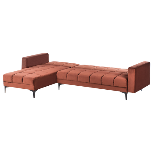 Canapé-lit D'angle Modulable 4 Places - Canapé Convertible Alnes Velours Rouge Clair Côté Droit
