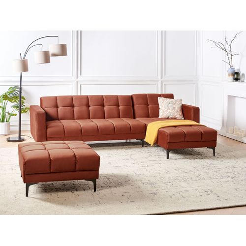 Canapé-lit D'angle Modulable 4 Places - Canapé Convertible Alnes Velours Rouge Clair Côté Gauche