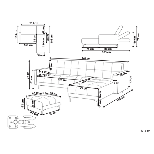Canapé-lit D'angle Modulable 4 Places - Canapé Convertible Alnes Velours Rouge Clair Côté Gauche
