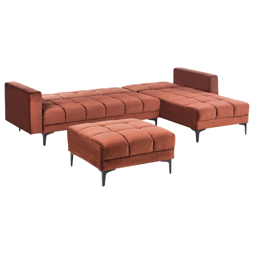 Canapé-lit D'angle Modulable 4 Places - Canapé Convertible Alnes Velours Rouge Clair Côté Gauche