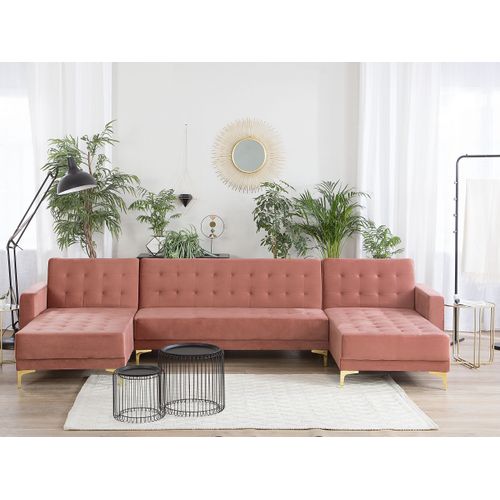 Canapé-lit Modulable 5 Places - Canapé Réversible En Forme De U Aberdeen Velours Rose