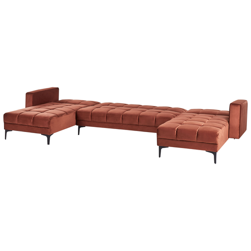 Canapé-lit Modulable 5 Places - Canapé Réversible En Forme De U Alnes Velours Rouge Clair