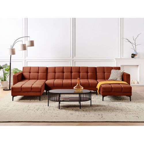Canapé-lit Modulable 5 Places - Canapé Réversible En Forme De U Alnes Velours Rouge Clair