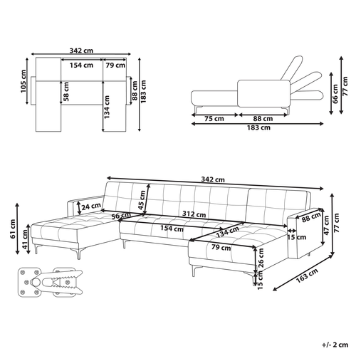 Canapé-lit Modulable 5 Places - Canapé Réversible En Forme De U Alnes Velours Rouge Clair