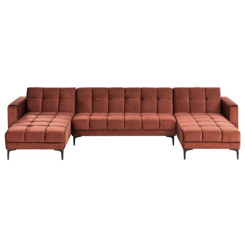 Canapé-lit Modulable 5 Places - Canapé Réversible En Forme De U Alnes Velours Rouge Clair
