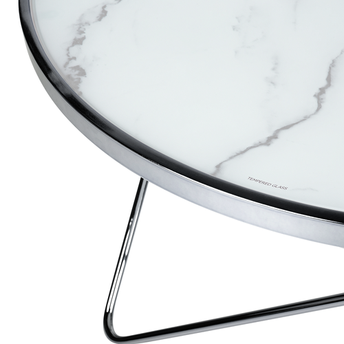 Table Basse - Table De Salon Meridian Verre De Sécurité Marbre/argenté