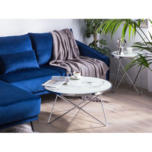 Table Basse - Table De Salon Meridian Verre De Sécurité Marbre/argenté