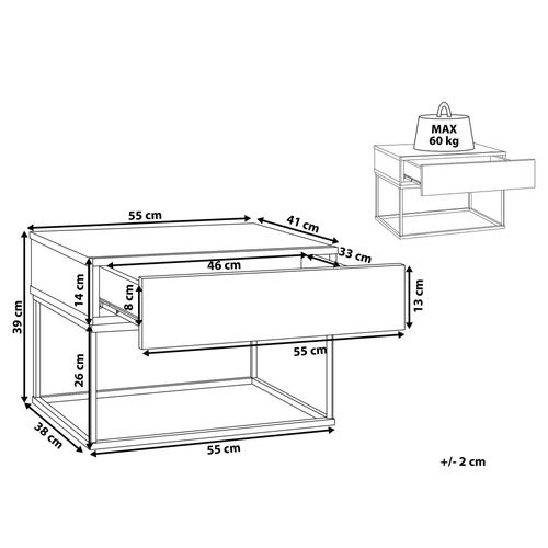Table De Nuit - Table De Chevet à 1 Tiroir Cairo Taupe