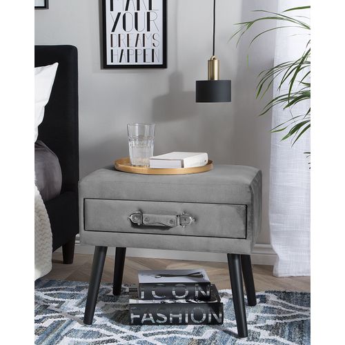 Table De Nuit - Table De Chevet à 1 Tiroir Eurostar Velours Gris