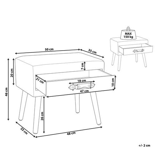 Table De Nuit - Table De Chevet à 1 Tiroir Eurostar Velours Gris
