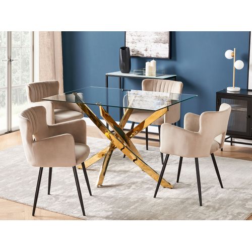 Table De Salle à Manger - Table De Repas Maramo Doré 120 Cm 70 Cm Verre De Sécurité
