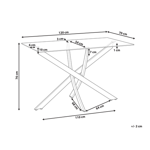Table De Salle à Manger - Table De Repas Maramo Doré 120 Cm 70 Cm Verre De Sécurité
