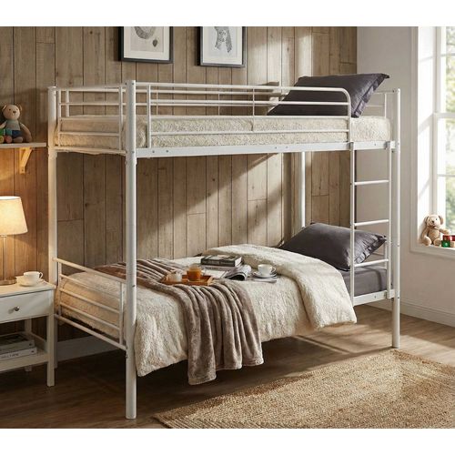 Lit Superposé Dixie 90x200cm - Métal - Blanc Mat