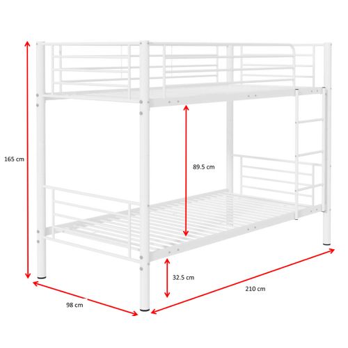 Lit Superposé Dixie 90x200cm - Métal - Blanc Mat