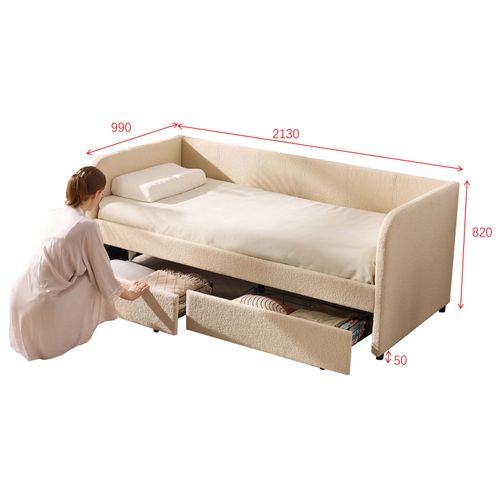 Lit Banquette Spector - 90 X 200 Cm - Avec Tiroirs De Rangement - Tissu Teddy Beige