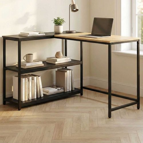 Bureau Det#039;angle Schmitt - 110x80x76cm - Avec Rangement - Décor Chêne/noir