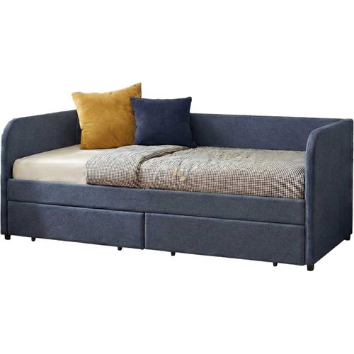 Lit Banquette Spector - 90 X 200 Cm - Avec Tiroirs De Rangement - Tissu Bleu