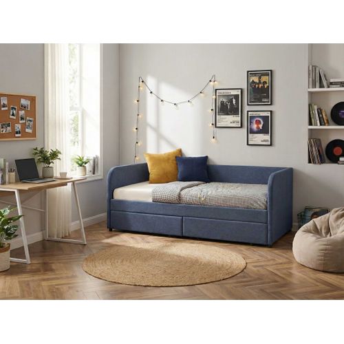 Lit Banquette Spector - 90 X 200 Cm - Avec Tiroirs De Rangement - Tissu Bleu