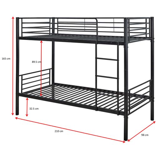 Lit Superposé Dixie 90x200cm - Métal - Noir Mat