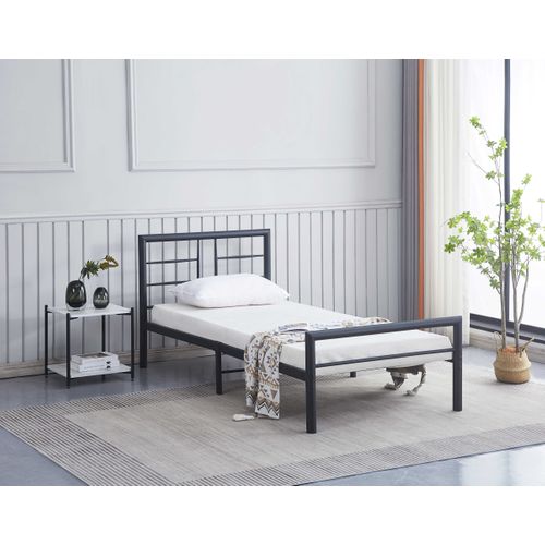 Lit Simple En Métal Dixon - 90x200cm - Noir Mat