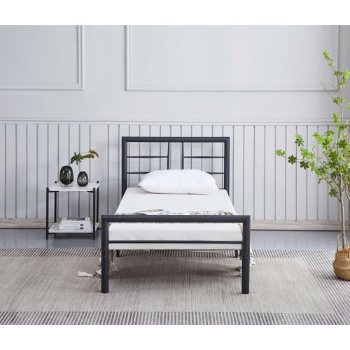 Lit Simple En Métal Dixon - 90x200cm - Noir Mat