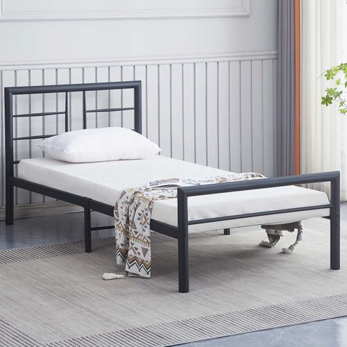 Lit Simple En Métal Dixon - 90x200cm - Noir Mat