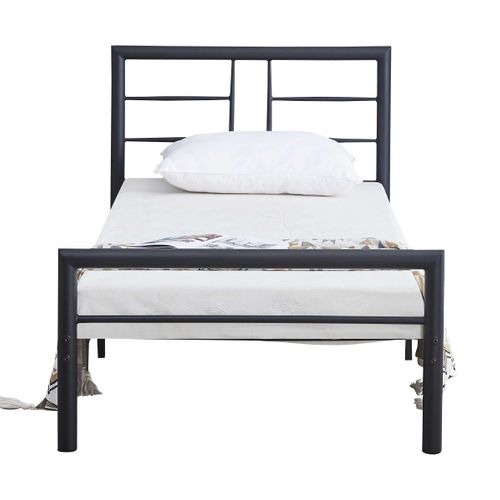 Lit Simple En Métal Dixon - 90x200cm - Noir Mat