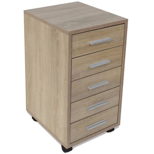 Caisson à Tiroir De Bureau - Rangement Bureau Avec Roulettes 5 Tiroirs Chêne